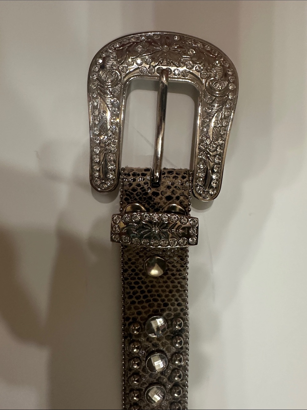 Buckle Metallic Brown Rhinestone Western-Style Women's Belt
